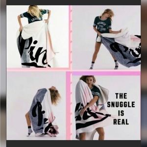 Victoria's Secret PINK NIP New. Sherpa blanket. Pink White & Black Stripe.